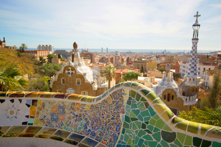 The magnificent park Guell in Barcelona, Spain. Wonderful mosaic.の写真素材
