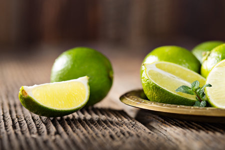 Bunch of fresh green limes, ready to be juiced.