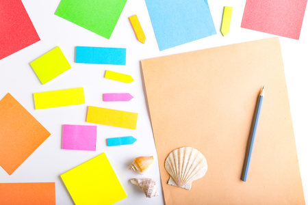Blank sticky notes with different colors and shapes.の写真素材