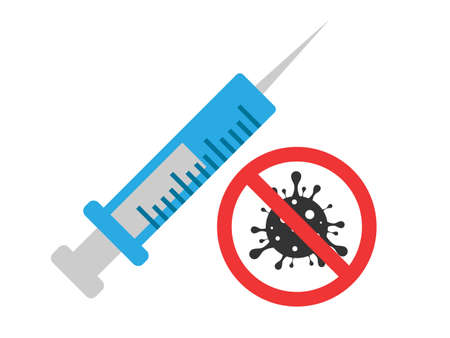 Coronavirus vaccine. Syringe injection against COVID-19. Prevention, immunization and treatment corona virus infection, disease. nCoV 2019 vaccine vector concept.のイラスト素材