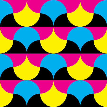 Cyan, magenta yellow, black hypnotic shapes backgroundのイラスト素材