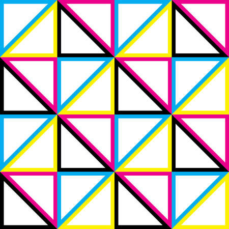 Cyan, Magenta Yellow Black CMYK triangles composing square shape wallのイラスト素材