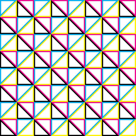 Cyan, Magenta Yellow Black CMYK triangles composing square shape seamless backgroundのイラスト素材