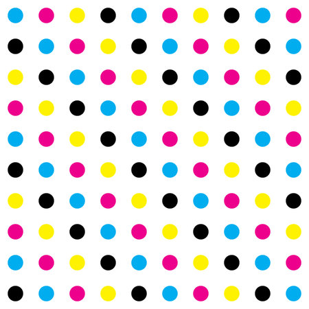 Cyan, Magenta Yellow Black CMYK dot colors on transparent backgroundのイラスト素材