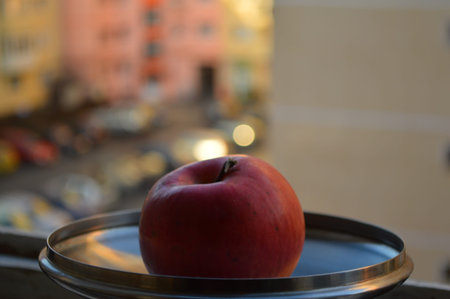 Red apple on a tray, background element