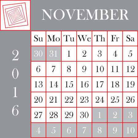 Square format 2016 Calendar Novemberのイラスト素材