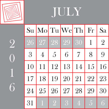 Square format 2016 Calendar Julyのイラスト素材