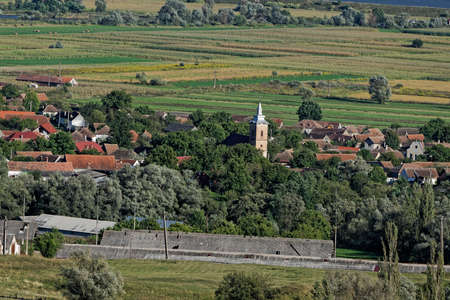 Sacadate village Sibiu county Romania, perspective from the road to Nucetの写真素材