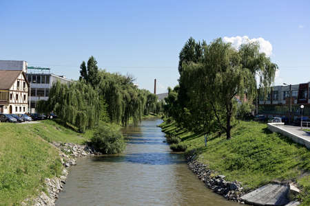 Cibin river Sibiu Romania View from Cibin Bridgeのeditorial素材