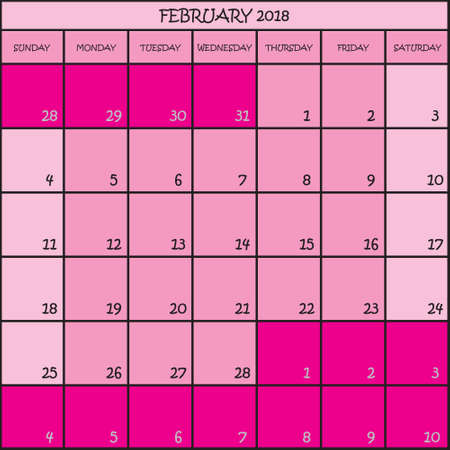 Calendar planner month, February 2018 on light background.のイラスト素材