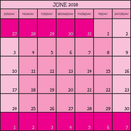 Calendar planner month June 2018 on light background illustration.のイラスト素材