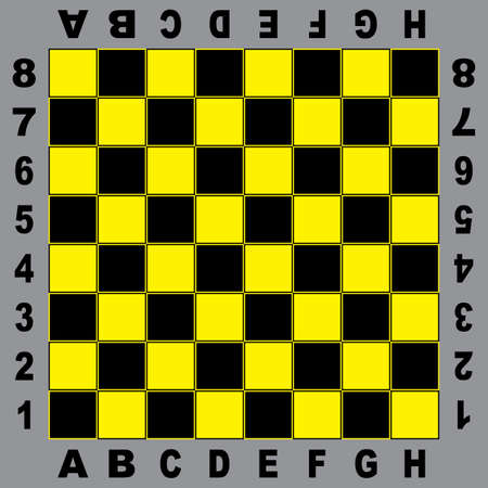 Chess table yellow black board for competition original design with field coordinates black on gray backgroundのイラスト素材