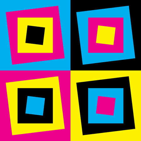 Cyan Magenta Yellow Black alternate squars color pallete concentrycal asimetry designer illustrator backgroundのイラスト素材