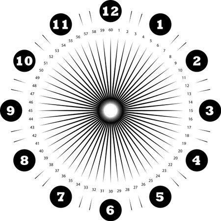 clock dial enormous numbers in circle hourly negative space on black seconds on transparent...