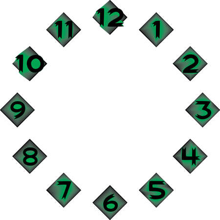 clock dial black numbers on greenish diamond for the hours on transparent background designer cutのイラスト素材