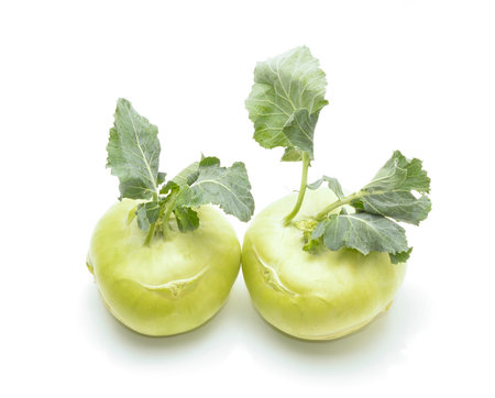 fresh kohlrabi isolated on white backgroundの写真素材