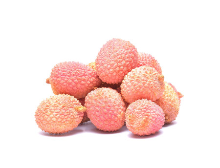 Lychees isolated on white backgroundの写真素材