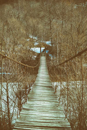 old wooden bridge in springの写真素材