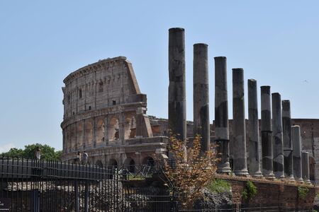 Rome Coliseum with Forum columns in frontの写真素材