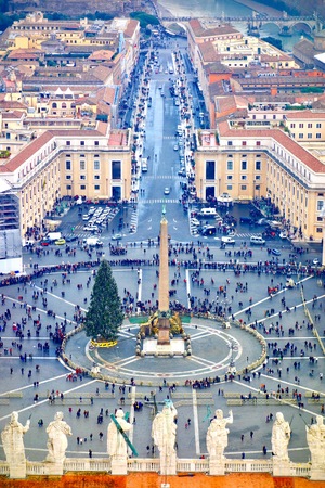 Saint Peters Square in the Vatican and an aerial view of the rooftops of Rome, Italy in a travel and tourism conceptのeditorial素材