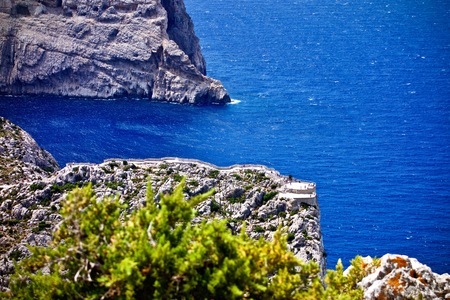 top view of Mirador es Colomer with with viewing touristの写真素材