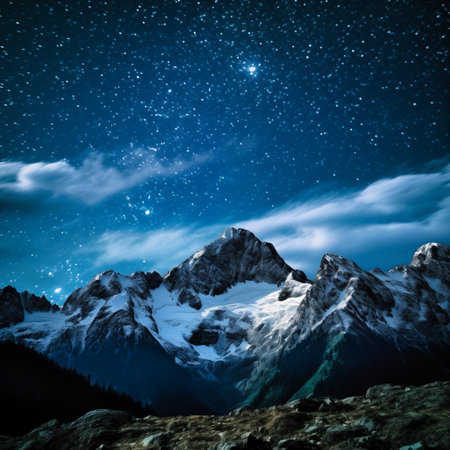 Mountain landscape with starry sky and milky way.の素材