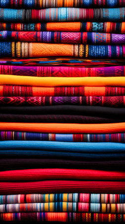 Colorful traditional loincloth for sale at a market in Ecuadorの素材