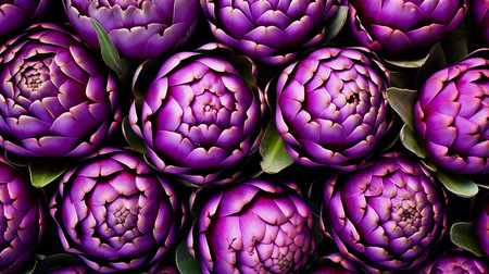 Purple artichoke flower background. Close up. Top view.の素材