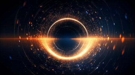 Luminous swirling. Elegant glowing circle. Sparking particles. Space tunnel. Colorful ellipse. Glint sphereの素材
