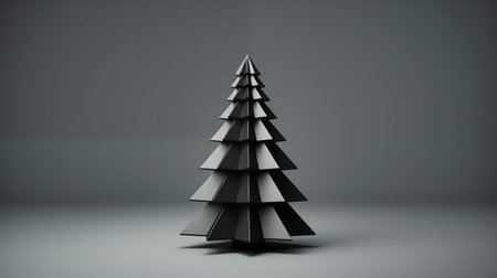 Black christmas polygon tree on gray background.の素材