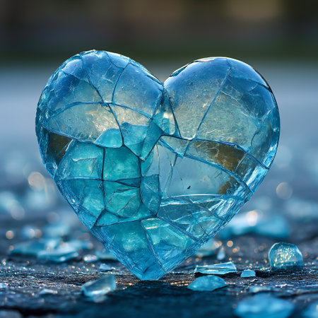 Heart made of broken glass on a dark background. Shallow depth of fieldの素材