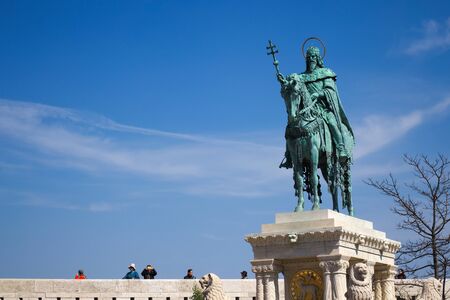 BUDAPEST, HUNGARY - April 16, 2019: Monument of St. Stephan Buda Castle in Budapest Hungaryのeditorial素材