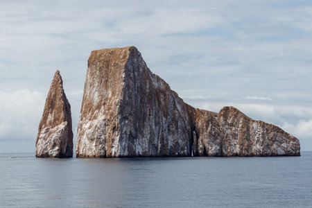 Kicker Rock or roca leon dormido sticking out of the ocean, San Cristobal, Galapagos.の写真素材