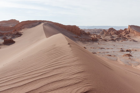 Valle de la luna Great sand dune in Moon Valley with impressive textures and ripples of sand in the Atacama desert chile.の写真素材