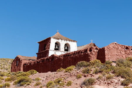 Typical chilean church of the village of Machuca near San Pedro de Atacama, Chileの写真素材