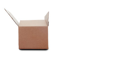 Open cardboard box on white background. Mockup for design.