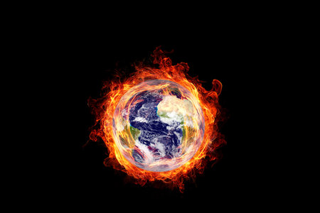 Earth burning in flames concept of global warming and catastrophe. This image elements furnished by NASAの写真素材