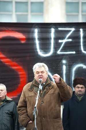 Anatol Plugaru -Â ex-Minister of State Security, now memberÂ of the recently-established Committee for Constitution and Democracy ProtectionÂ speaks in front of the protesters in Chisinau (Moldova) during Â the protest against the current administration.Âのeditorial素材