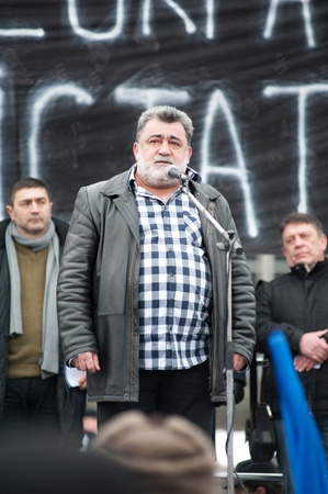 Victor VoscoboinicÂ - Journalist,Â now memberÂ of the recently-established Committee for Constitution and Democracy ProtectionÂ speaks in front of the protesters in Chisinau (Moldova) during Â the protest against the current administration.Â のeditorial素材