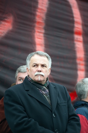 Approximatively 1-2 thousand people have gathered in the National Square from Chisinau (Moldova) to protest against the current administration. The people have come from different parts of the country at the initiative of Iurie Rosca, the leader of Populaのeditorial素材