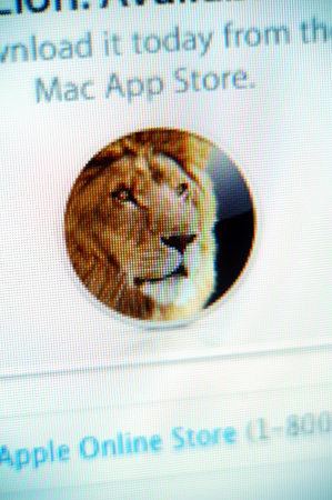 Paris, France - September 11, 2011: Apple web page displaying OS X Lion Operating System logo on the...