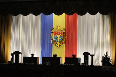 Main room of Palafe of the Republic prepared for inauguration of Moldova's President NicolaeTimofti, March 23, 2012 in Chisinau, Moldovaのeditorial素材