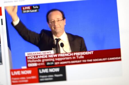 TULLE, FRANCE - MAY 06: Francois Hollande taking his first speach in Tulle, France. Socialist Francois Hollande is elected as Franceのeditorial素材