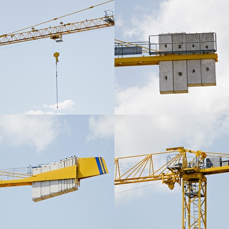 Four construction crane details on blue sky background  Useful file for your construction advertising campaign, flyers and other media needs の写真素材