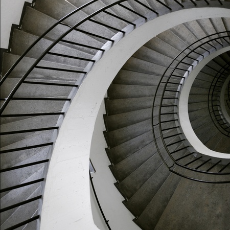 This photograph represent a winding stair rail in museum in Munchen, Germanyの写真素材