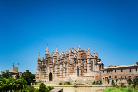 Gothic Roman Catholic Cathedral of Santa Maria of Palma, more commonly referred to as La Seu  Balraric Islands - Spain   Tilt-shift lens used to accent the building and to emphasize the attention on it の写真素材