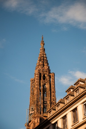The only tower of Strasbourg Cathedral Notre Dame de Strasbourg, Alsace, France.の写真素材