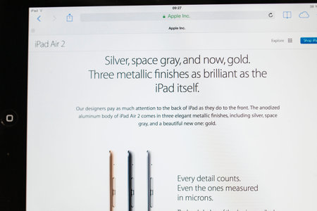 PARIS, FRANCE - 17 OCTOBER 2014: Photo of Apple iPad tablet with apple.com webpage of the new iPad...
