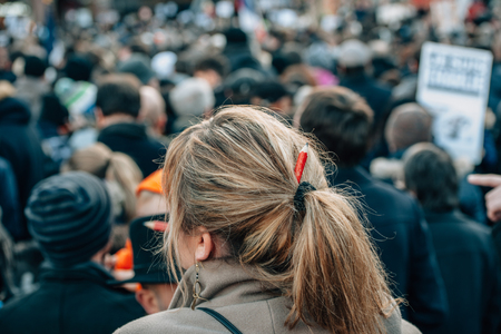 STRASBOURG, FRANCE - 11 JAN, 2015:  People hold placards reading 'Je suis Charlie' during a unity rally (Marche Republicaine) where some 50000 people took part in tribute three-day killing spree in Parisのeditorial素材
