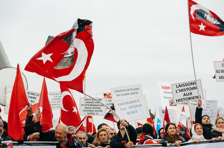 STRASBOURG, FRANCE - 28 JAN 2015 Turkey diaspora demonstrates near European Court of HR before the Perincek vs. Switzerland case begin. Armenian government was represented by Amal Clooneyのeditorial素材